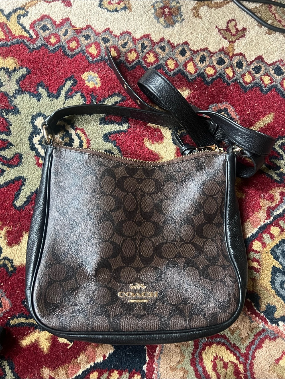 Coach Ellie File Bag in Signature Canvas Gold Brown/Black C1649 - Picture 2 of 8